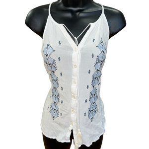 Lucy & Laurel Embroidered Western Style Button Down Tank Sz S